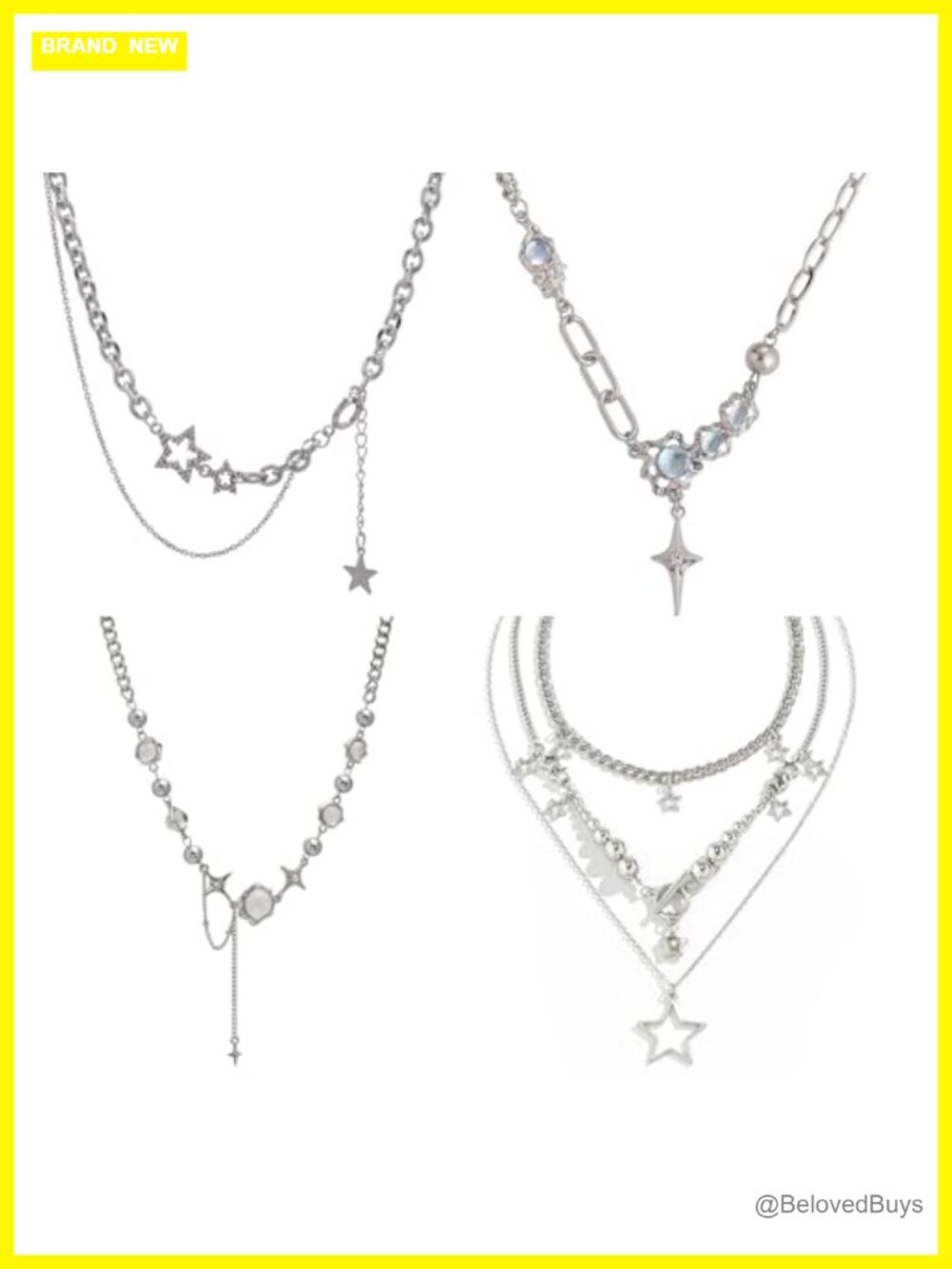 Y2K Double Layered Necklace Set Silver Star Pendant Zircon Punk Choker
